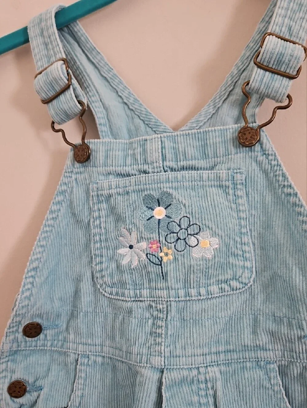 OshKosh B'gosh Girls Blue Corduroy Floral Embroidered Overalls Size 2T